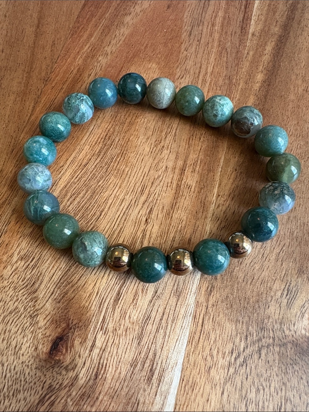Handmade Men's Moss Agate Gemstone Stretch Bracelet